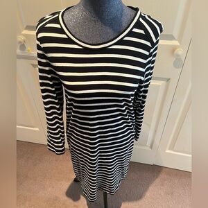 J. Crew Black and White Striped Dress with Zipper Detailing